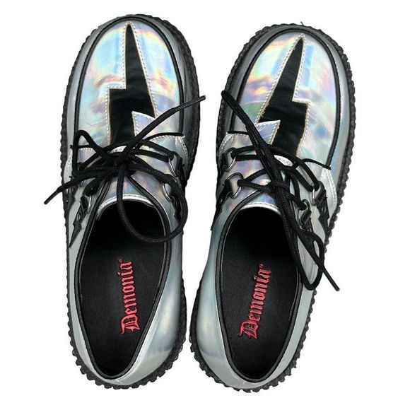 DEMONIA | Silver holographic lightning bolt platform creeper women’s shoes - Picture 7 of 14